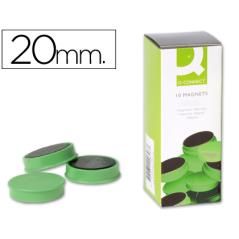 Imanes para sujecion q-connect ideal para pizarras magnéticas20 mm verde -caja de 10 imanes - Imagen 1
