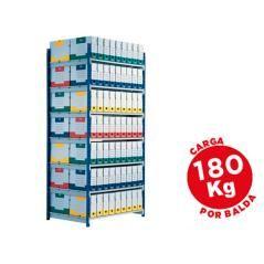 Estantería fast-paperflow metálica azul 5 estantes gris 180kg por estante 900kg por modulo 200x100x35cm base - Imagen 1