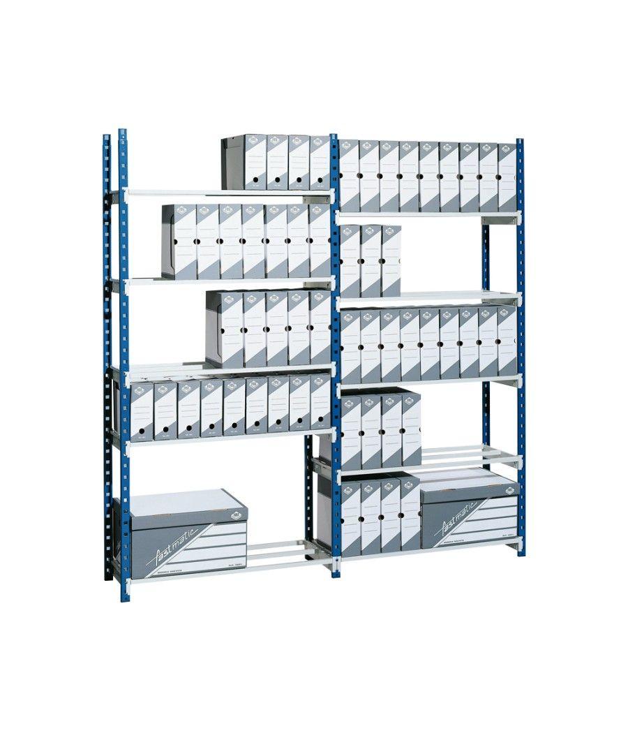 Estantería fast-paperflow metálica azul 5 estantes gris 180kg por estante 900kg por modulo 200x100x35cm base - Imagen 2