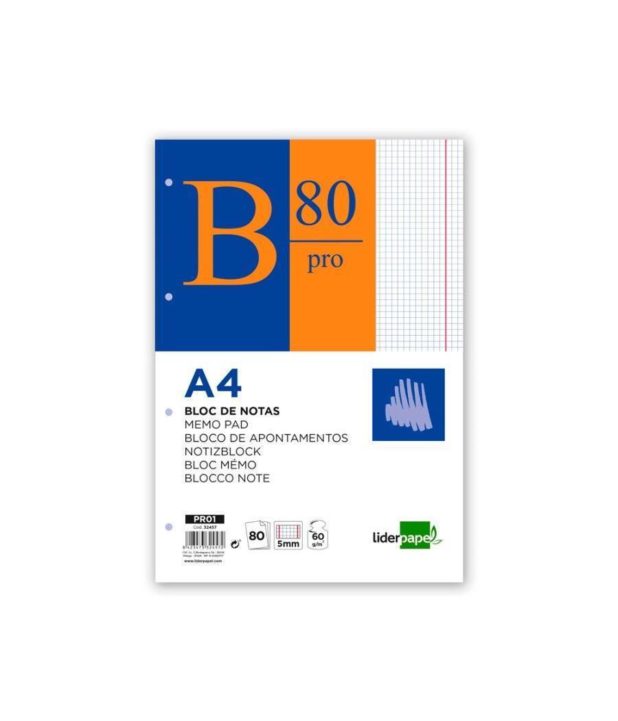 Bloc notas liderpapel cuadro 5mm a4 80 hojas 60g/m2 encolado - Imagen 2