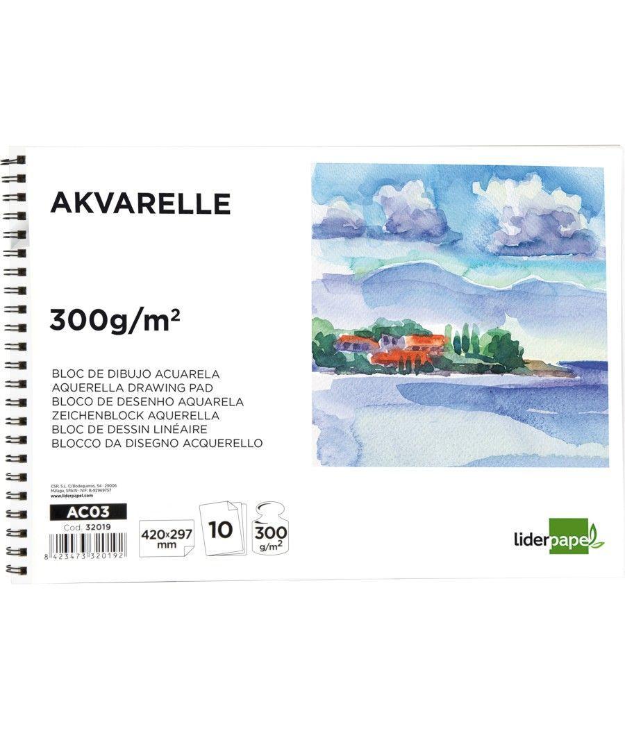 Bloc dibujo liderpapel acuarela espiral 297x420mm 10 hojas 300g/m2 sin recuadro PACK 2 UNIDADES - Imagen 2