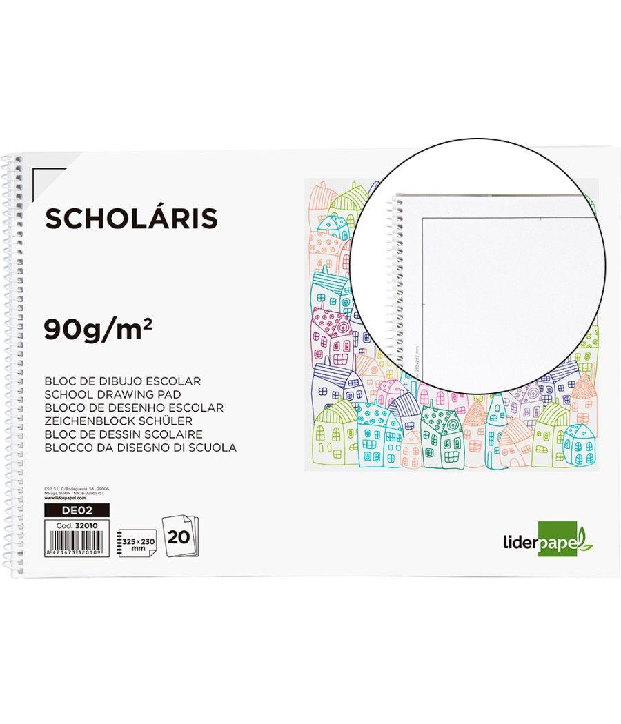 Bloc dibujo liderpapel escolar espiral 230x325mm 20 hojas 90g m2 con recuadro - Imagen 1