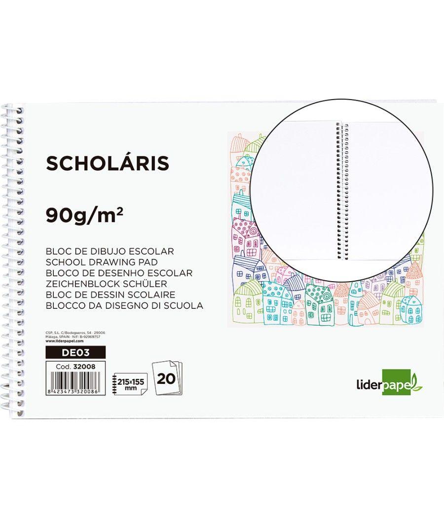 Bloc dibujo liderpapel escolar espiral 155x215mm 20 hojas 90g/m2 sin recuadro PACK 5 UNIDADES - Imagen 1