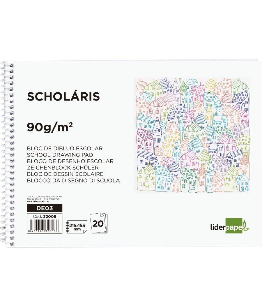 Bloc dibujo liderpapel escolar espiral 155x215mm 20 hojas 90g/m2 sin recuadro PACK 5 UNIDADES - Imagen 2