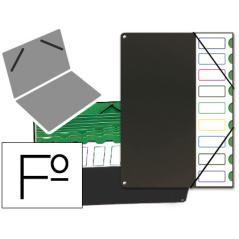 Carpeta clasificador tapa de plástico pardo folio -9 departamentos negro - Imagen 1