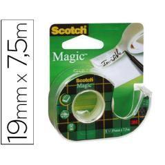 Cinta adhesiva scotch magic invisible 7,5 mt x 19 mm en portarrollo PACK 12 UNIDADES - Imagen 1