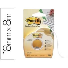 Cinta adhesiva post-it para ocultar y etiquetar 2 lineas 18 mt x 8 mm en portarrollo - Imagen 1