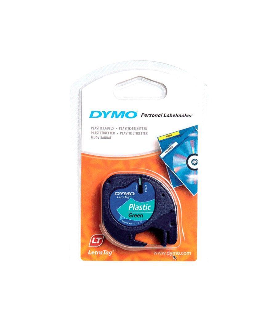 Cinta dymo 12mmx4mt -negro/verde acido para maquina letratag - Imagen 2