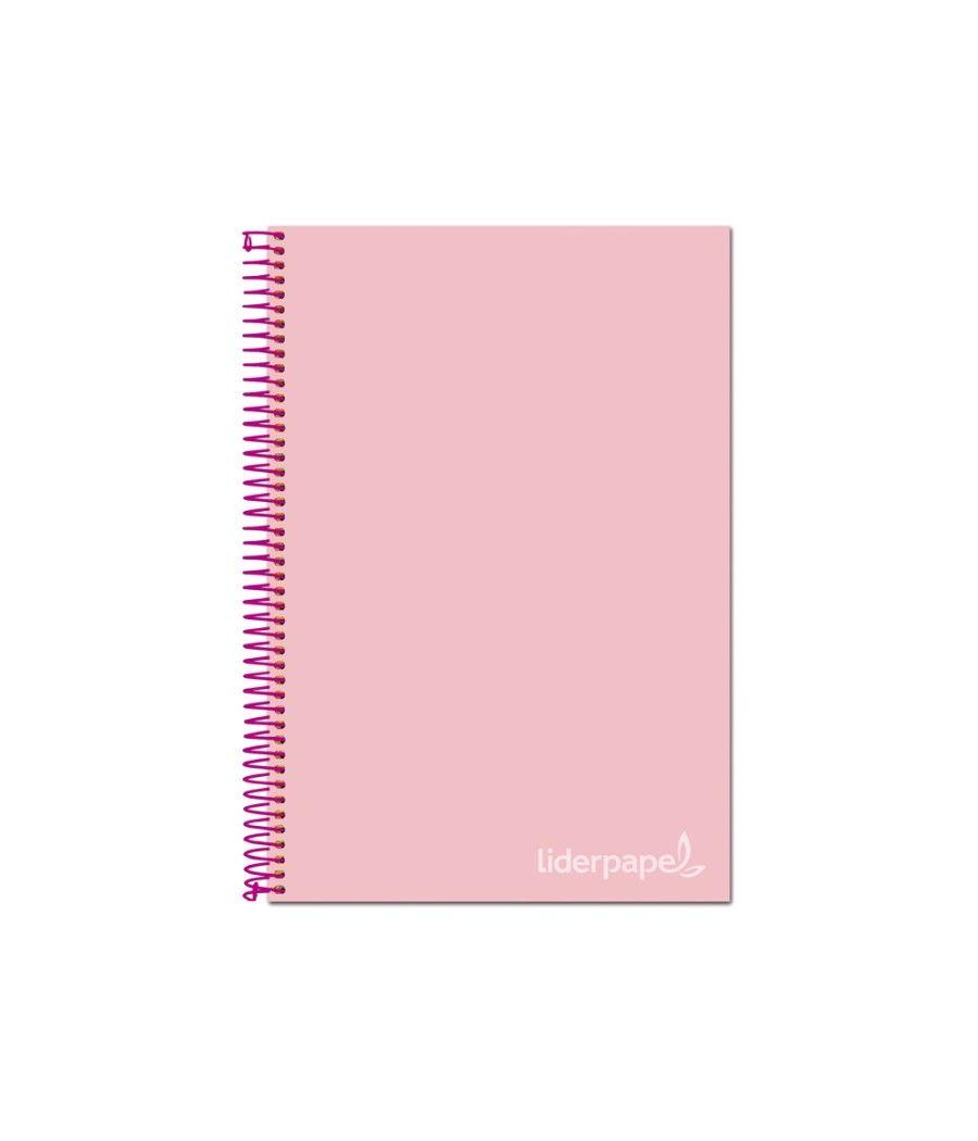 Cuaderno espiral liderpapel a4 micro jolly tapa forrada 140h 75 gr cuadro 5mm 5 bandas 4 taladros color rosa - Imagen 2