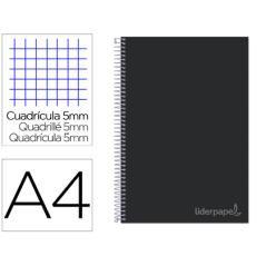 Cuaderno espiral liderpapel a4 micro jolly tapa forrada 140h 75 gr cuadro 5mm 5 bandas 4 taladros color negro - Imagen 1