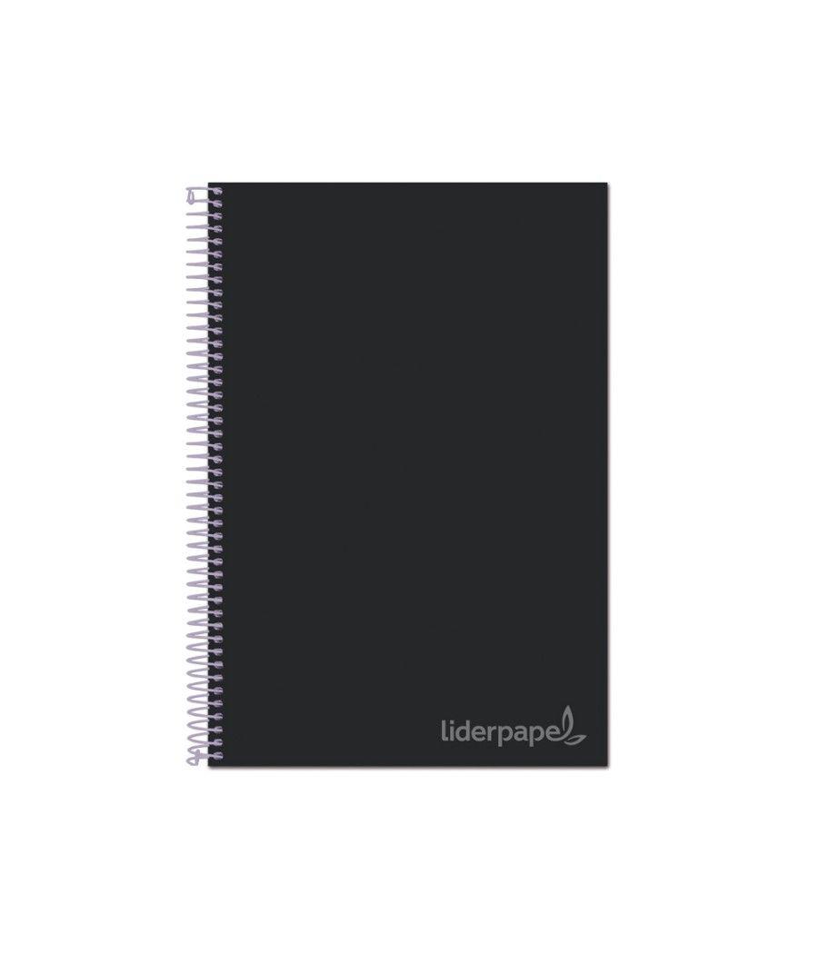 Cuaderno espiral liderpapel a4 micro jolly tapa forrada 140h 75 gr cuadro 5mm 5 bandas 4 taladros color negro - Imagen 2