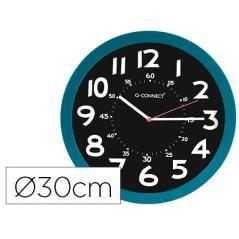 Reloj q-connect de pared plástico oficina redondo 30 cm color azul y esfera color negro - Imagen 1