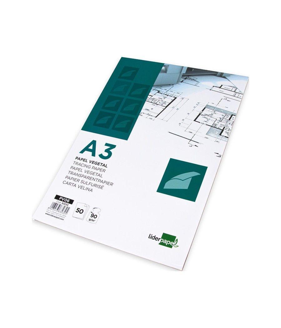 Bloc papel vegetal liderpapel encolado 297x420mm 50 hojas 90 g/m2 - Imagen 3