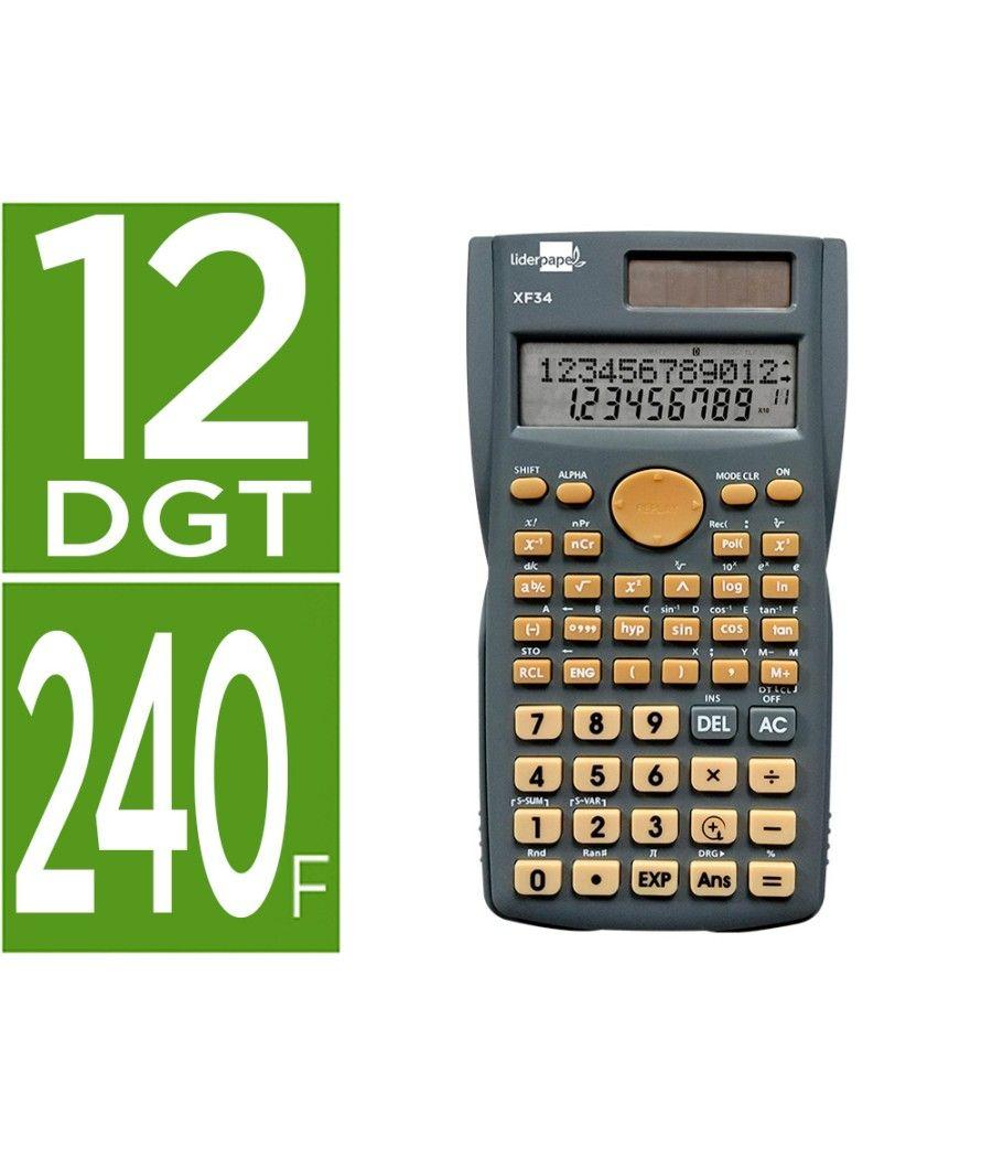Calculadora liderpapel cientifica xf34 12 dígitos 240 funciones con tapa solar y pilas color gris 156x85x20 - Imagen 1