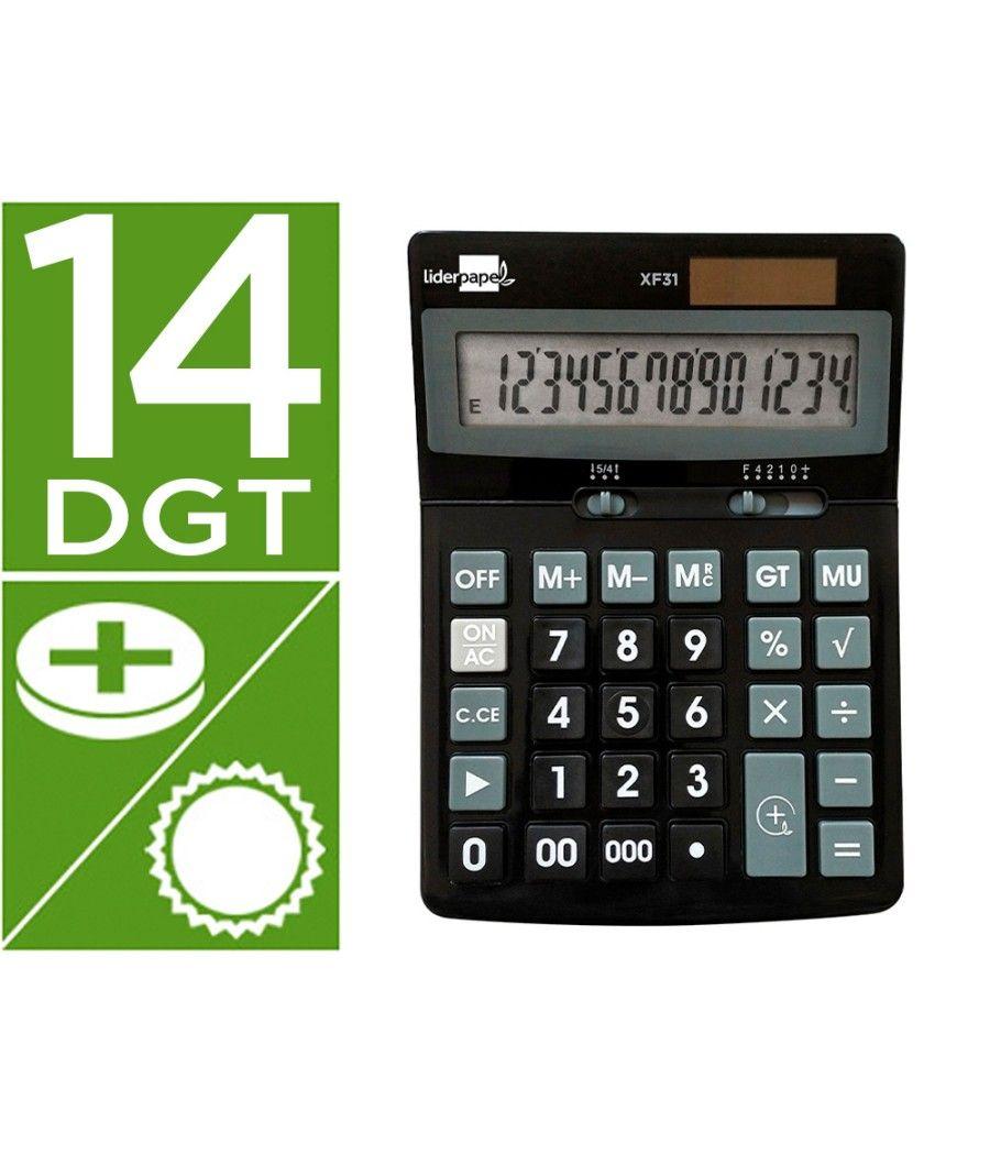 Calculadora liderpapel sobremesa xf31 14 dígitos solar y pilas color negro 170x122x35 mm - Imagen 1
