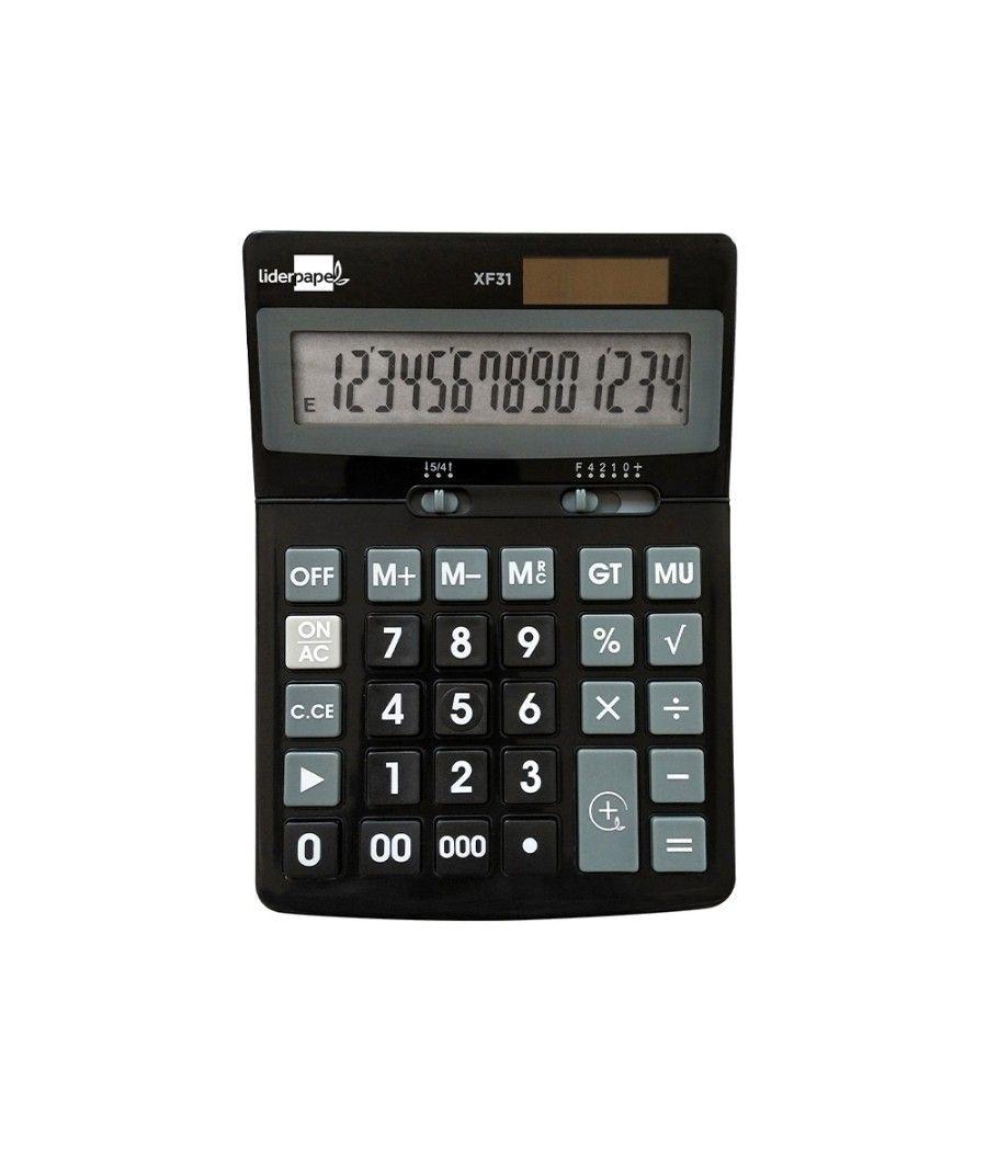 Calculadora liderpapel sobremesa xf31 14 dígitos solar y pilas color negro 170x122x35 mm - Imagen 2