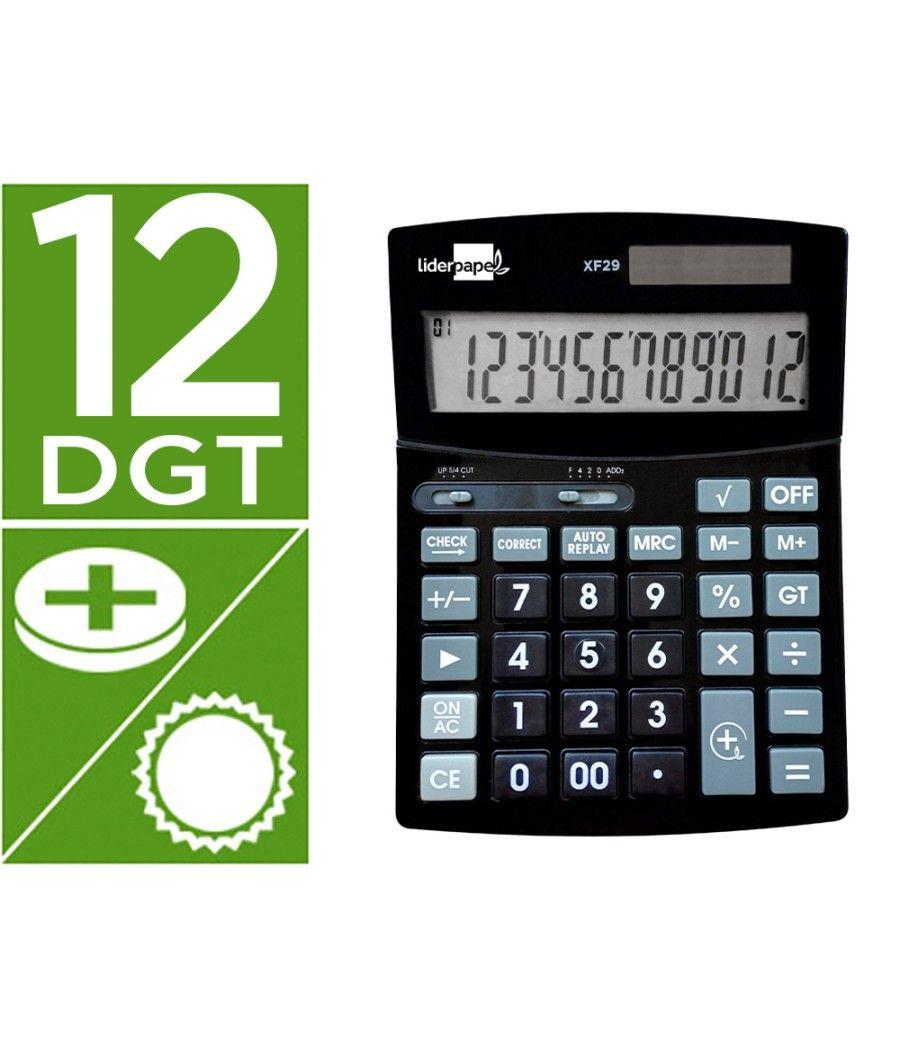 Calculadora liderpapel sobremesa xf29 12 dígitos solar y pilas color negro 190x140x30 mm - Imagen 1