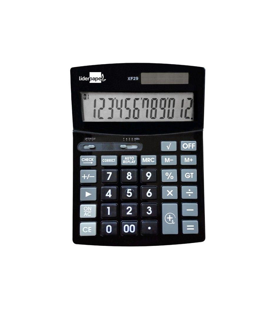 Calculadora liderpapel sobremesa xf29 12 dígitos solar y pilas color negro 190x140x30 mm - Imagen 2