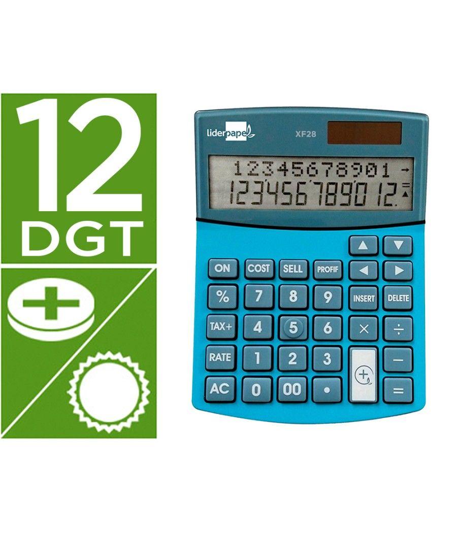 Calculadora liderpapel sobremesa xf28 12 dígitos doble linea costes ventas margen y tasas solar y pilas - Imagen 1