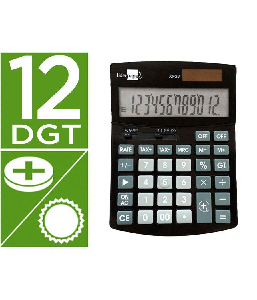 Calculadora liderpapel sobremesa xf27 12 dígitos tasas solar y pilas color negro 155x115x25 mm - Imagen 1