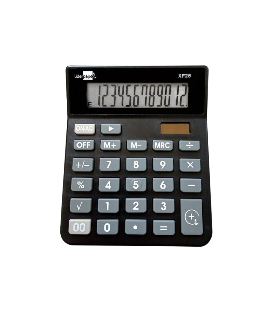 Calculadora liderpapel sobremesa xf26 12 dígitos solar y pilas 127x105x24 mm color negro - Imagen 2