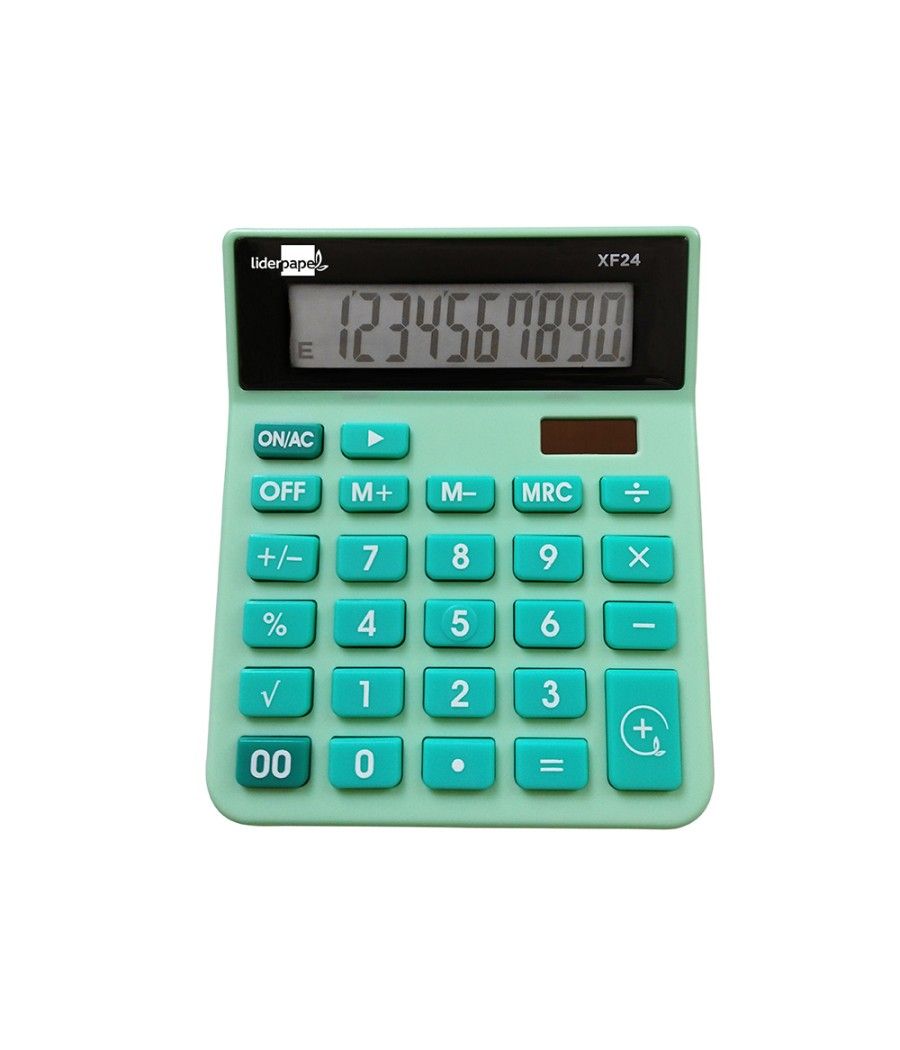 Calculadora liderpapel sobremesa xf24 10 dígitos solar y pilas color verde 127x105x24 mm - Imagen 2