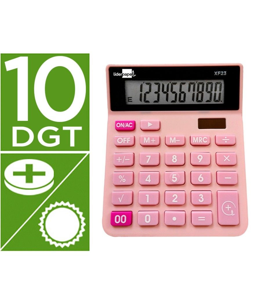 Calculadora liderpapel sobremesa xf23 10 dígitos solar y pilas color rosa 127x105x24 mm - Imagen 1