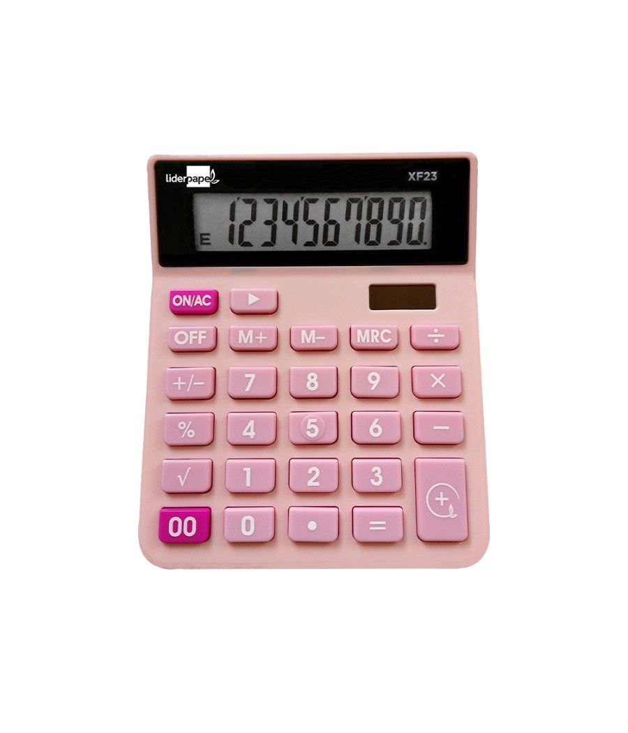 Calculadora liderpapel sobremesa xf23 10 dígitos solar y pilas color rosa 127x105x24 mm - Imagen 2