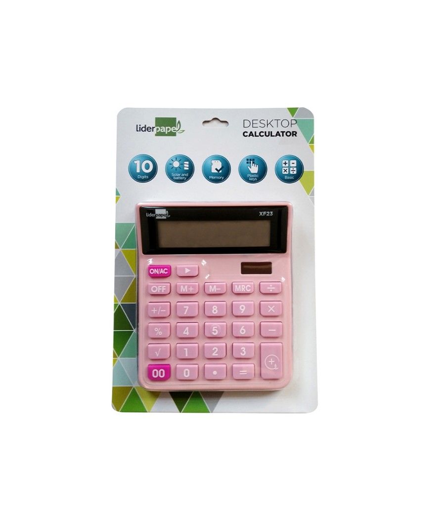 Calculadora liderpapel sobremesa xf23 10 dígitos solar y pilas color rosa 127x105x24 mm - Imagen 3