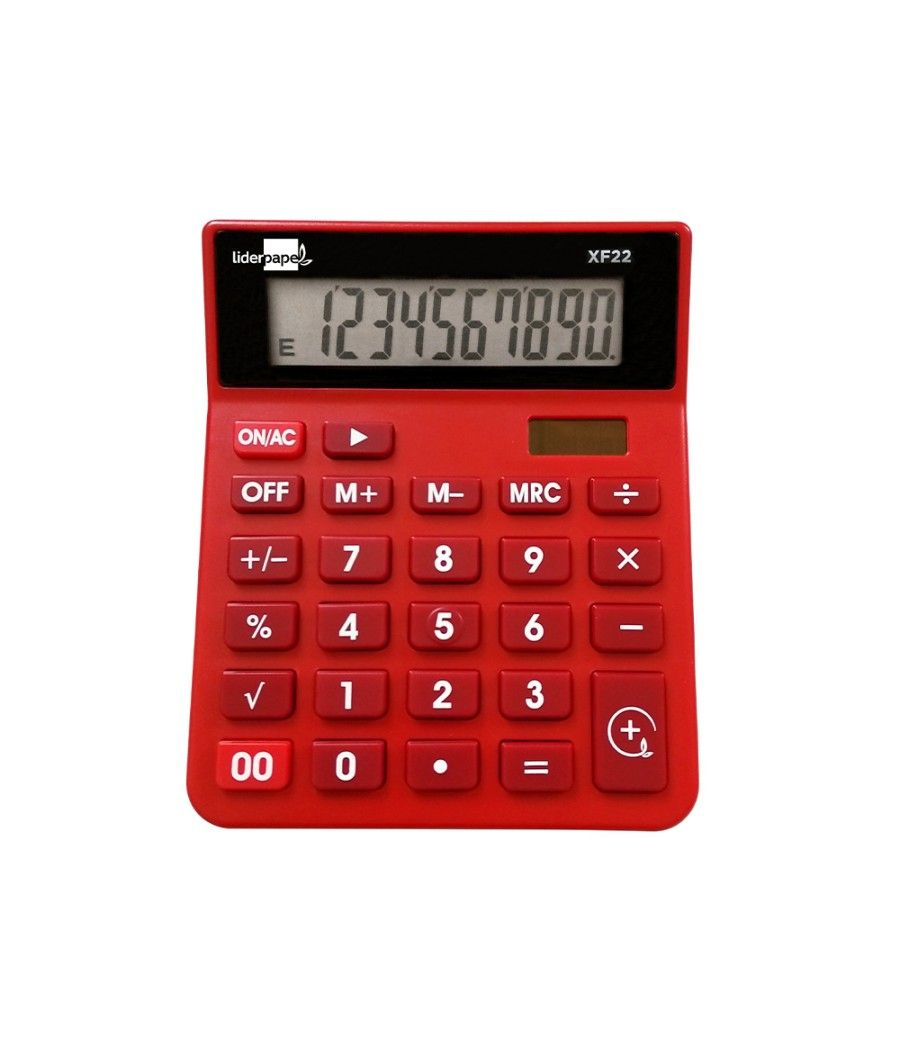 Calculadora liderpapel sobremesa xf22 10 dígitos solar y pilas color rojo 127x105x24 mm - Imagen 2