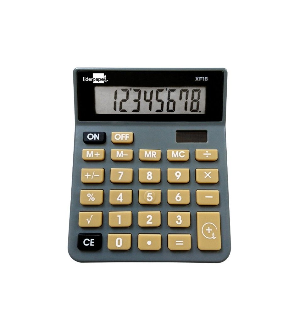 Calculadora liderpapel sobremesa xf18 8 dígitos solar y pilas color gris 127x105x24 mm - Imagen 2