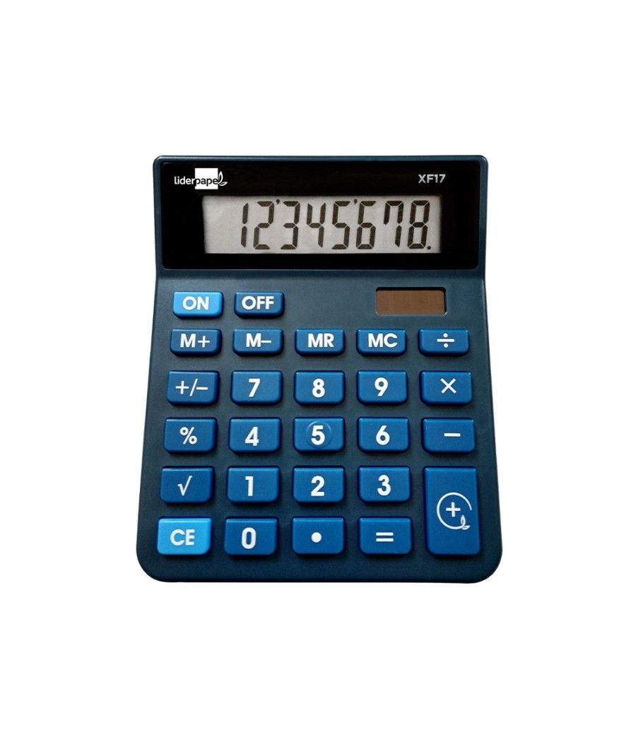 Calculadora liderpapel sobremesa xf17 8 dígitos solar y pilas color azul 127x105x24 mm - Imagen 2