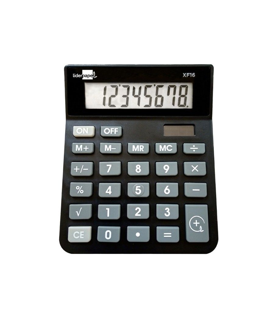 Calculadora liderpapel sobremesa xf16 8 dígitos solar y pilas color negro 127x105x24 mm - Imagen 2