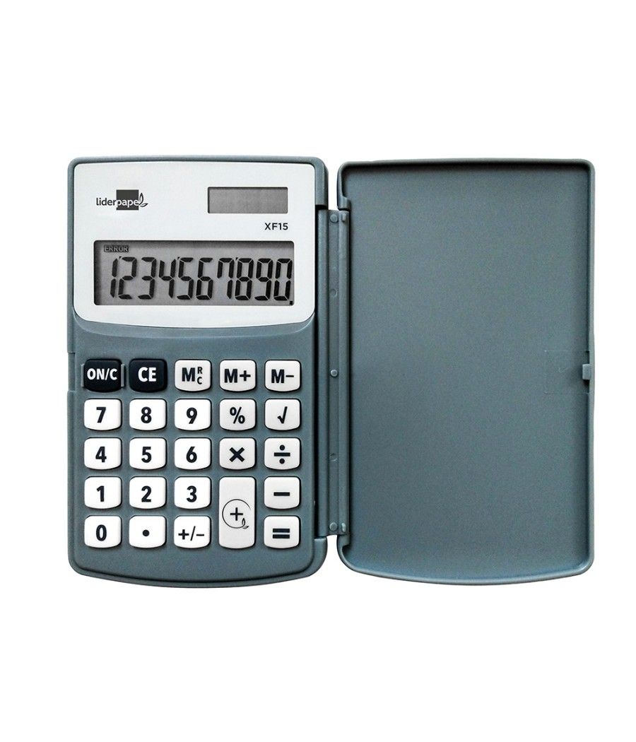 Calculadora liderpapel bolsillo xf15 10 dígitos con tapa solar y pilas color gris 123x75x12 mm - Imagen 2