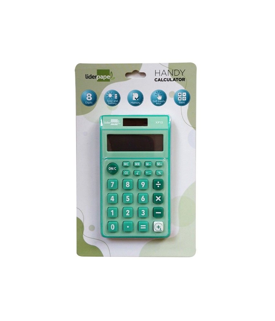 Calculadora liderpapel bolsillo xf13 8 dígitos solar y pilas color verde 115x65x8 mm - Imagen 3