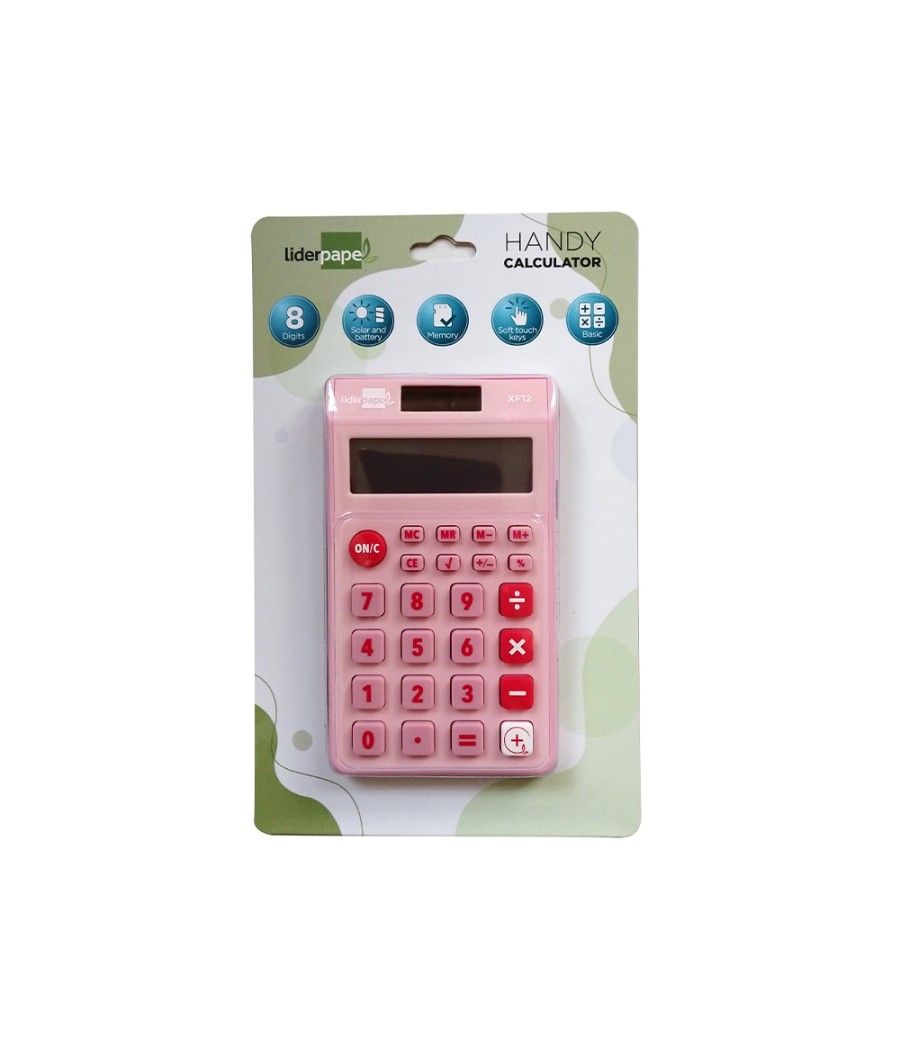 Calculadora liderpapel bolsillo xf12 8 dígitos solar y pilas color rosa 115x65x8 mm - Imagen 3