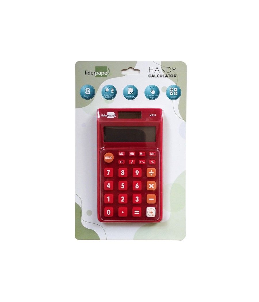 Calculadora liderpapel bolsillo xf11 8 dígitos solar y pilas color rojo 115x65x8 mm - Imagen 3