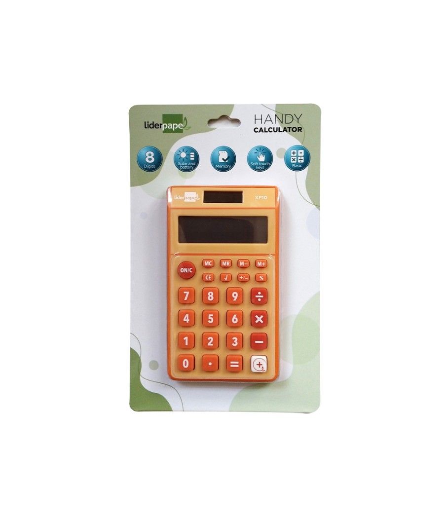 Calculadora liderpapel bolsillo xf10 8 dígitos solar y pilas color naranja 115x65x8 mm - Imagen 3