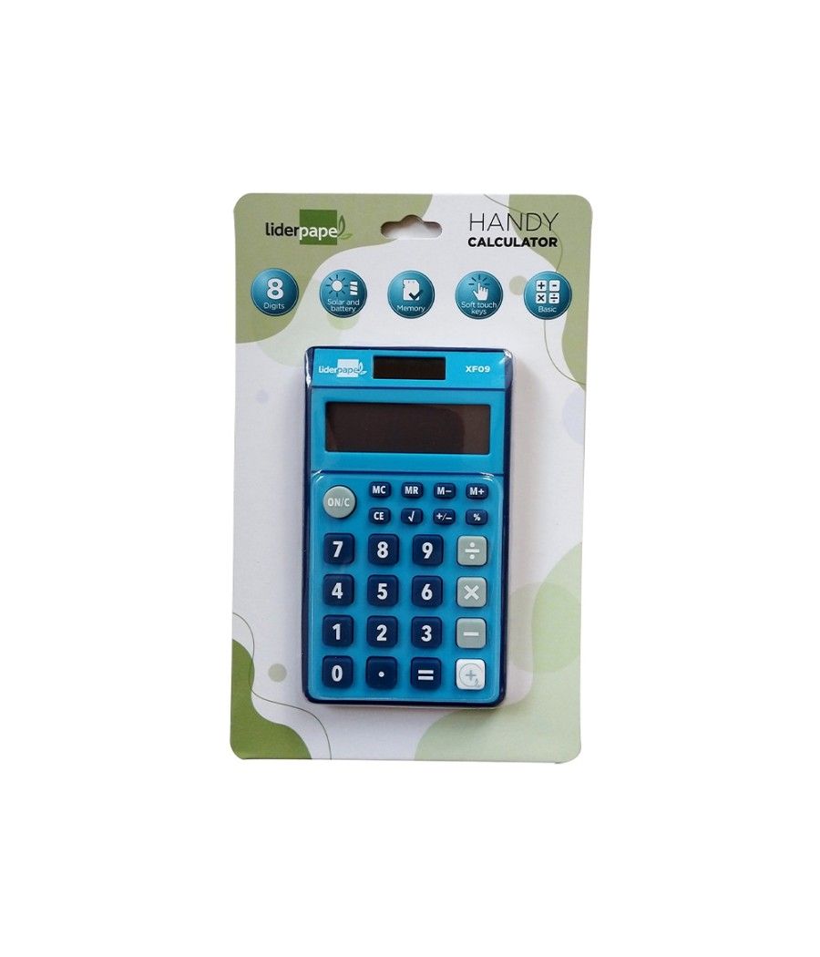 Calculadora liderpapel bolsillo xf09 8 dígitos solar y pilas color azul 115x65x8 mm - Imagen 3