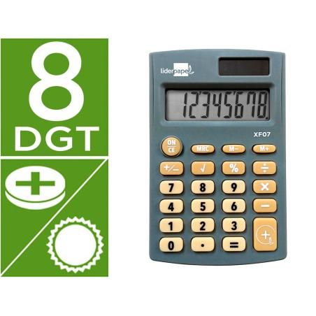 Calculadora liderpapel bolsillo xf07 8 dígitos solar y pilas color gris 98x62x8 mm - Imagen 1