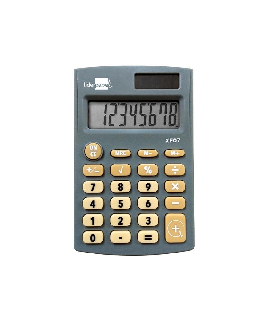 Calculadora liderpapel bolsillo xf07 8 dígitos solar y pilas color gris 98x62x8 mm - Imagen 2
