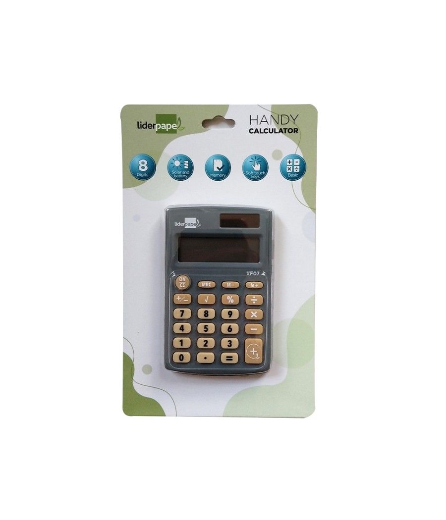 Calculadora liderpapel bolsillo xf07 8 dígitos solar y pilas color gris 98x62x8 mm - Imagen 3