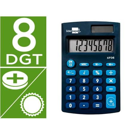 Calculadora liderpapel bolsillo xf06 8 dígitos solar y pilas color azul 98x62x8 mm - Imagen 1