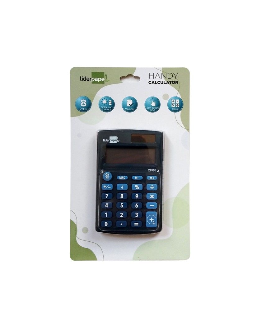 Calculadora liderpapel bolsillo xf06 8 dígitos solar y pilas color azul 98x62x8 mm - Imagen 3