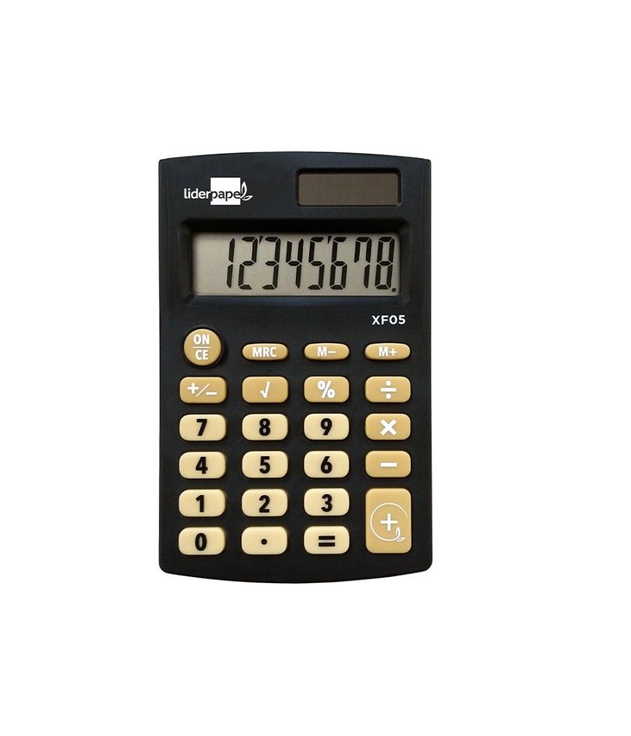 Calculadora liderpapel bolsillo xf05 8 dígitos solar y pilas color negro 98x62x8 mm - Imagen 2