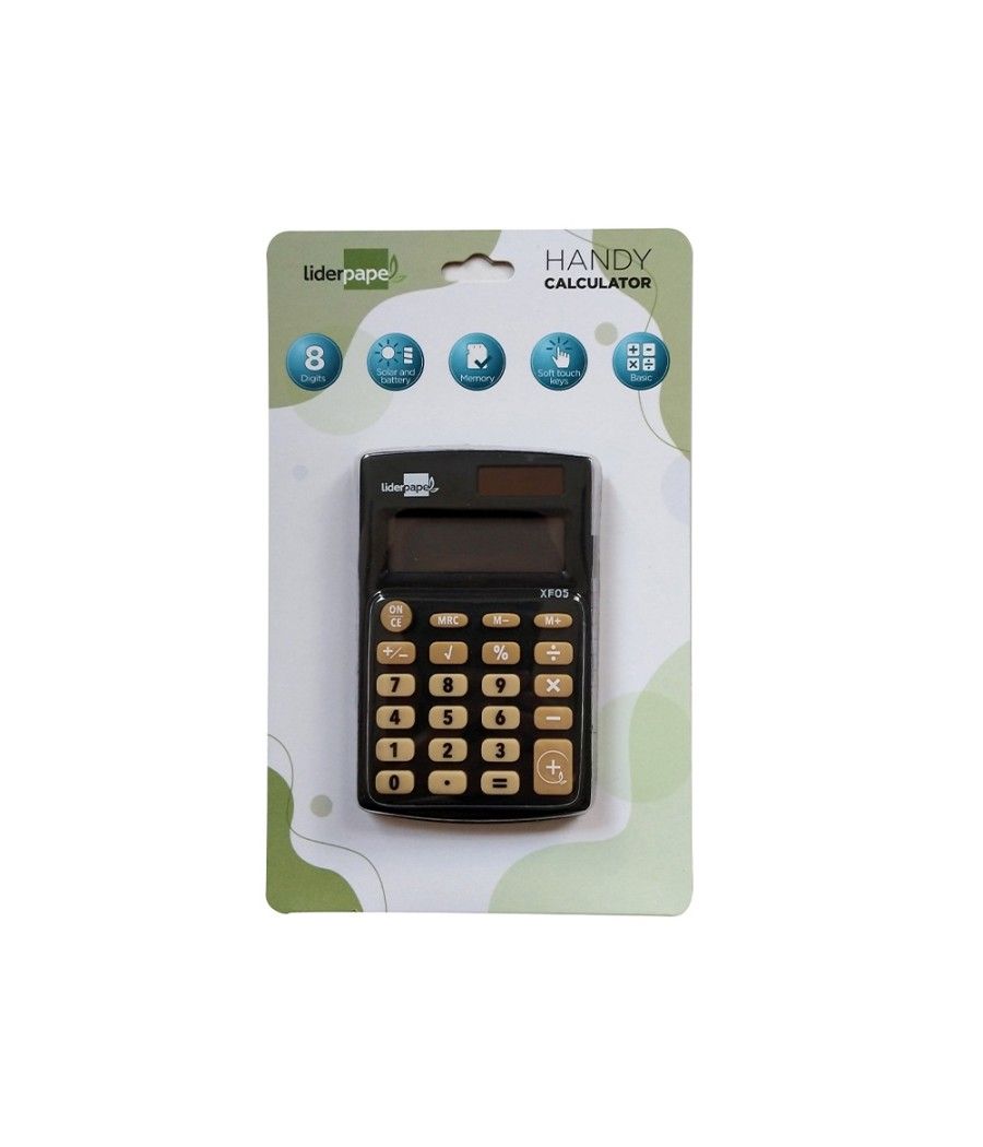 Calculadora liderpapel bolsillo xf05 8 dígitos solar y pilas color negro 98x62x8 mm - Imagen 3