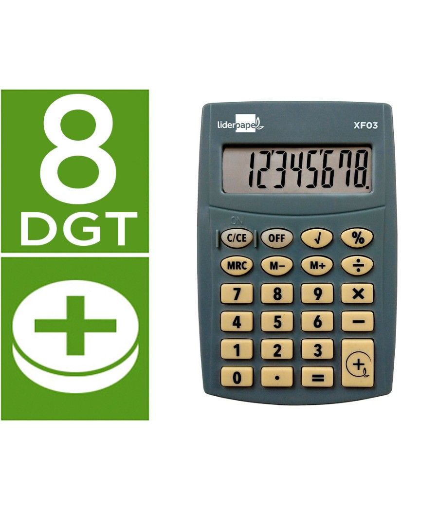 Calculadora liderpapel bolsillo xf03 8 dígitos pilas color gris 99x64x9 mm - Imagen 1