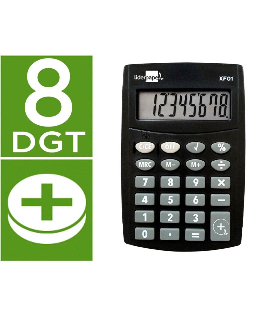Calculadora liderpapel bolsillo xf01 8 dígitos pilas color negro 99x64x9 mm - Imagen 1