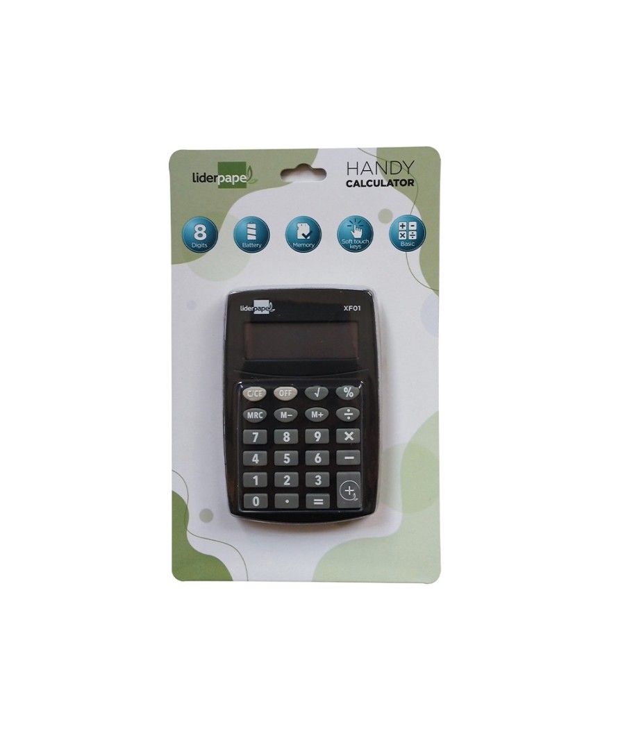 Calculadora liderpapel bolsillo xf01 8 dígitos pilas color negro 99x64x9 mm - Imagen 3