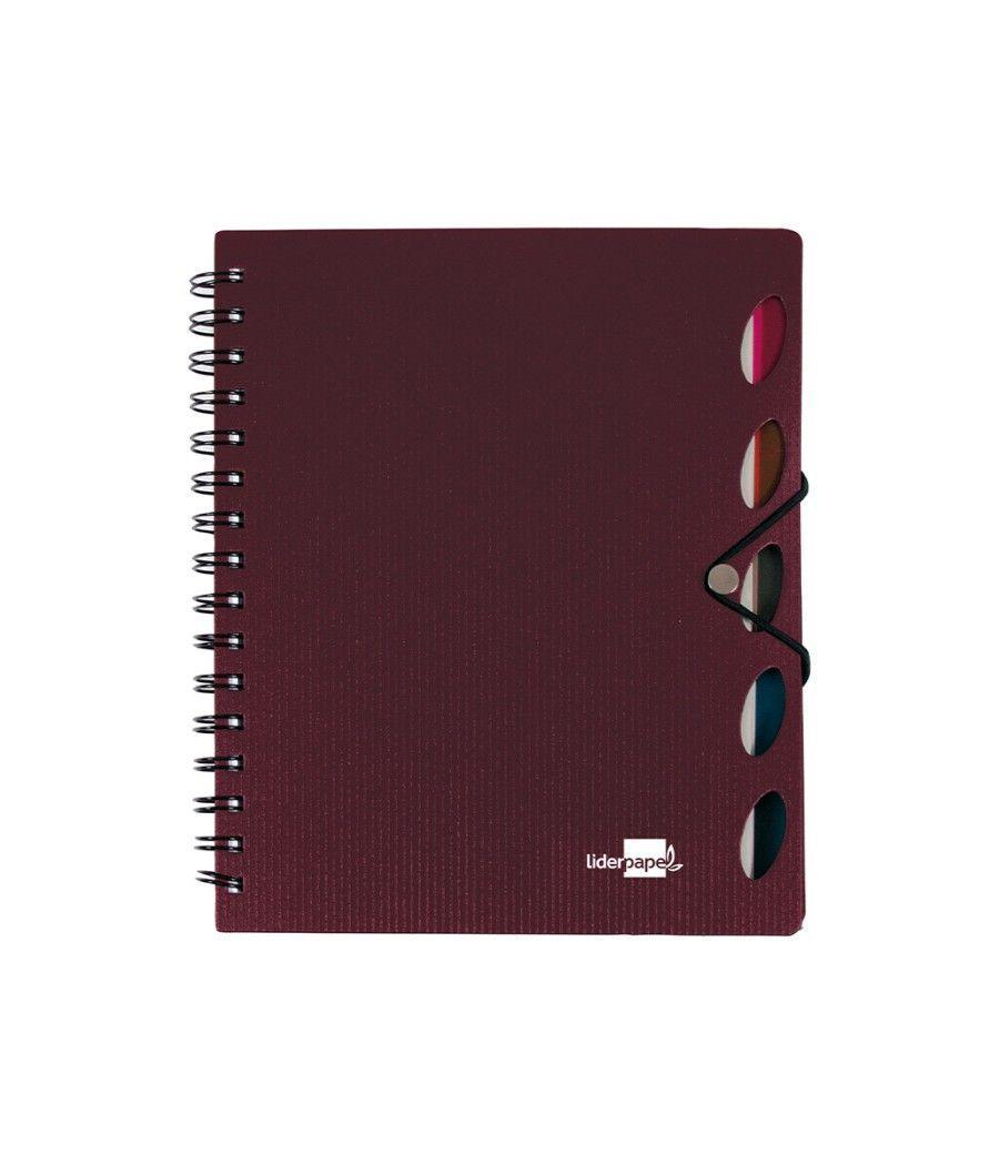 Cuaderno espiral liderpapel a4 micro executive tapa plástico 100h 80 gr cuadro 5mm 5 separadores con gomilla burdeos - Imagen 2